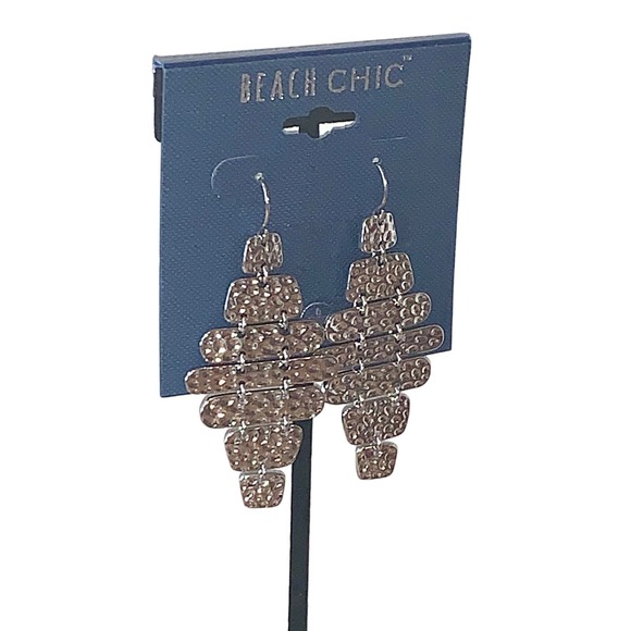 Beach Chic Hammered Fine Silver-Plated Dangle Chandlier Statement Earrings NWT - Picture 2 of 4